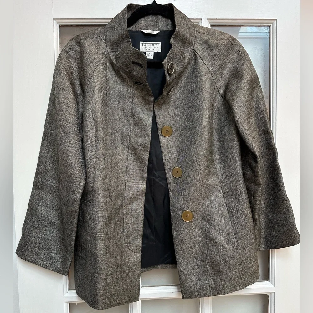 Talbots Collection Italian Fabric Wool Overcoat Shimmer Blazer Jacket Size 2P
